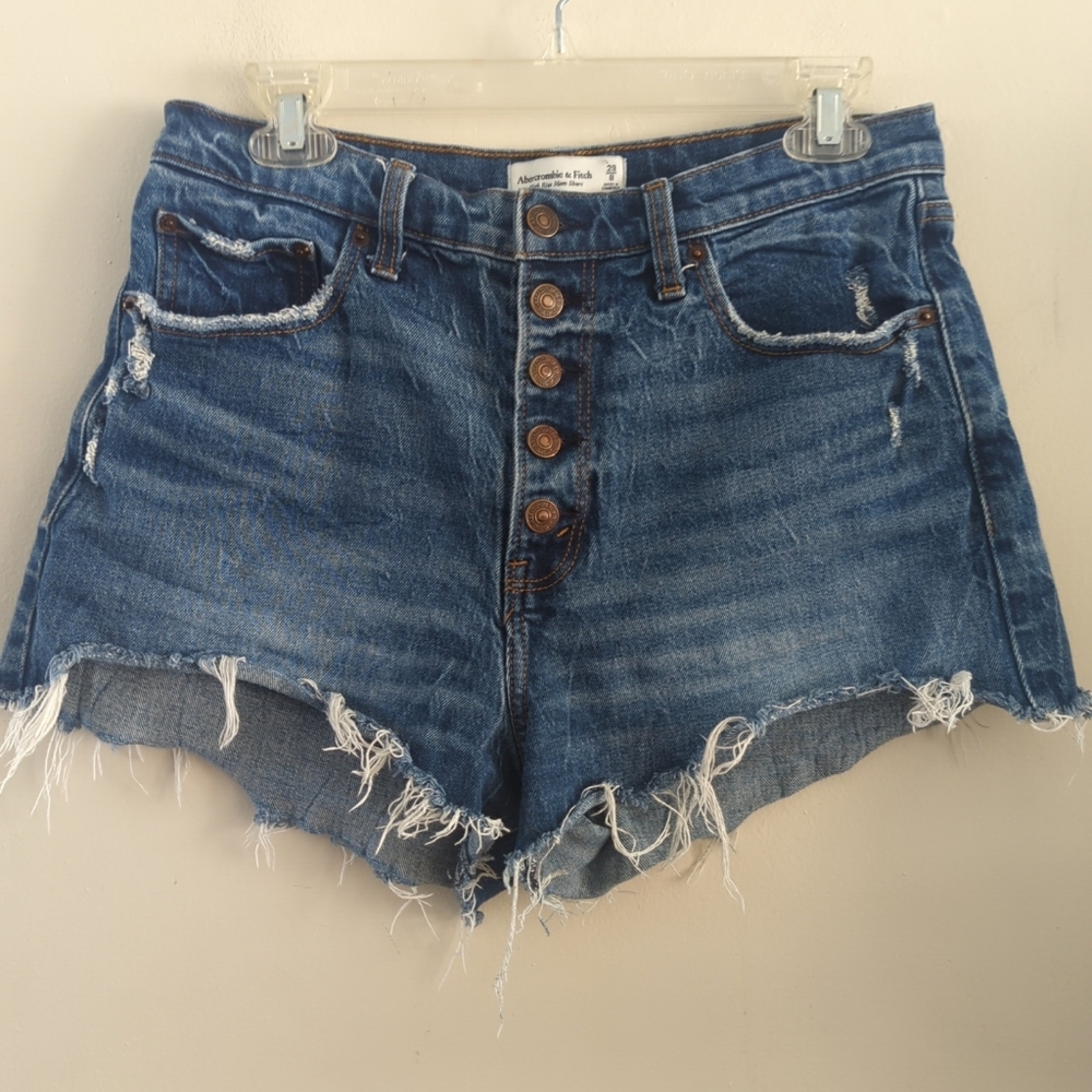 Abercrombie & Fitch High-rise Mom Short Distressed Raw Hem Size 8/29 Biker